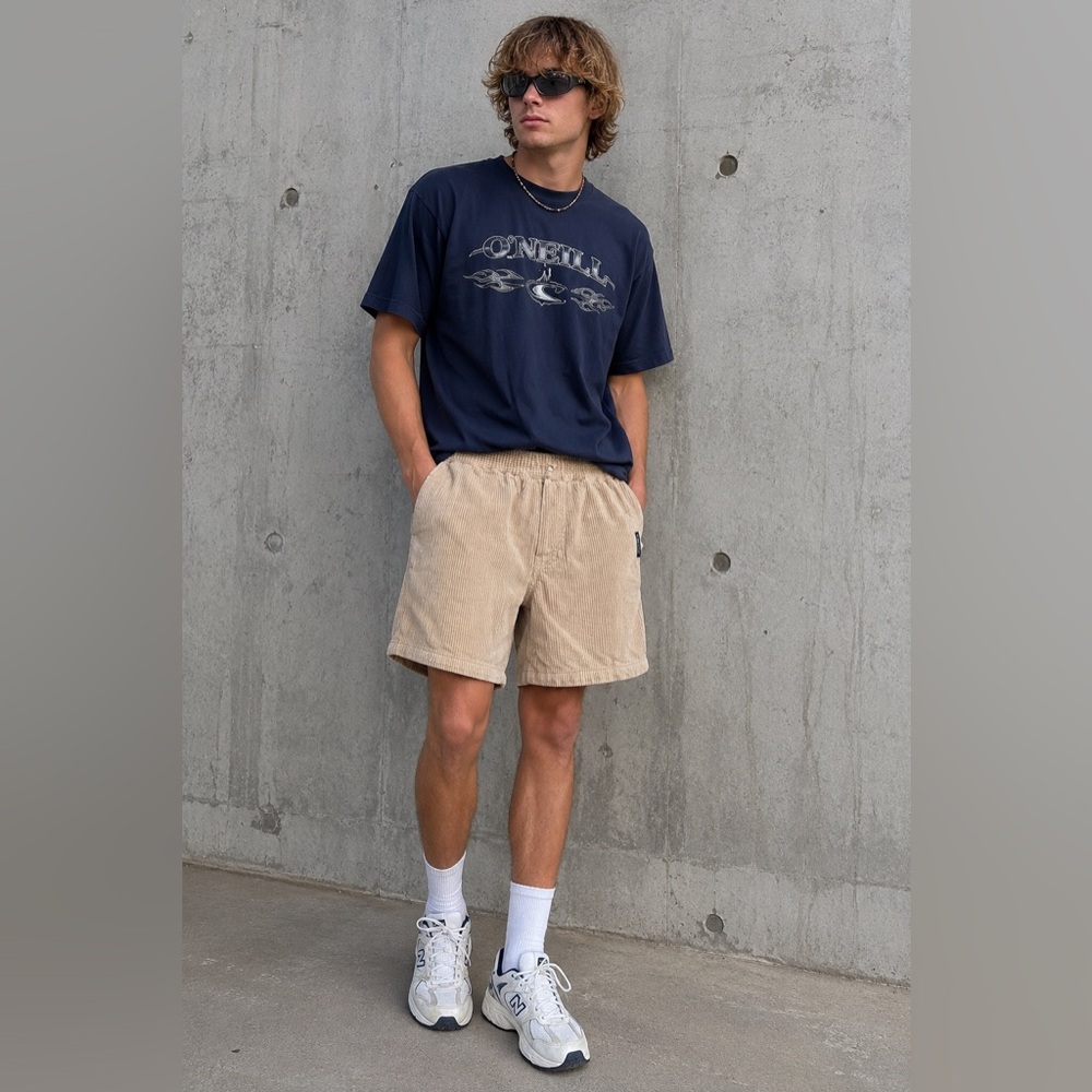 On The Brink Corduroy Shorts Men’s M Beige Y2K Skater Grunge Baggy Casual